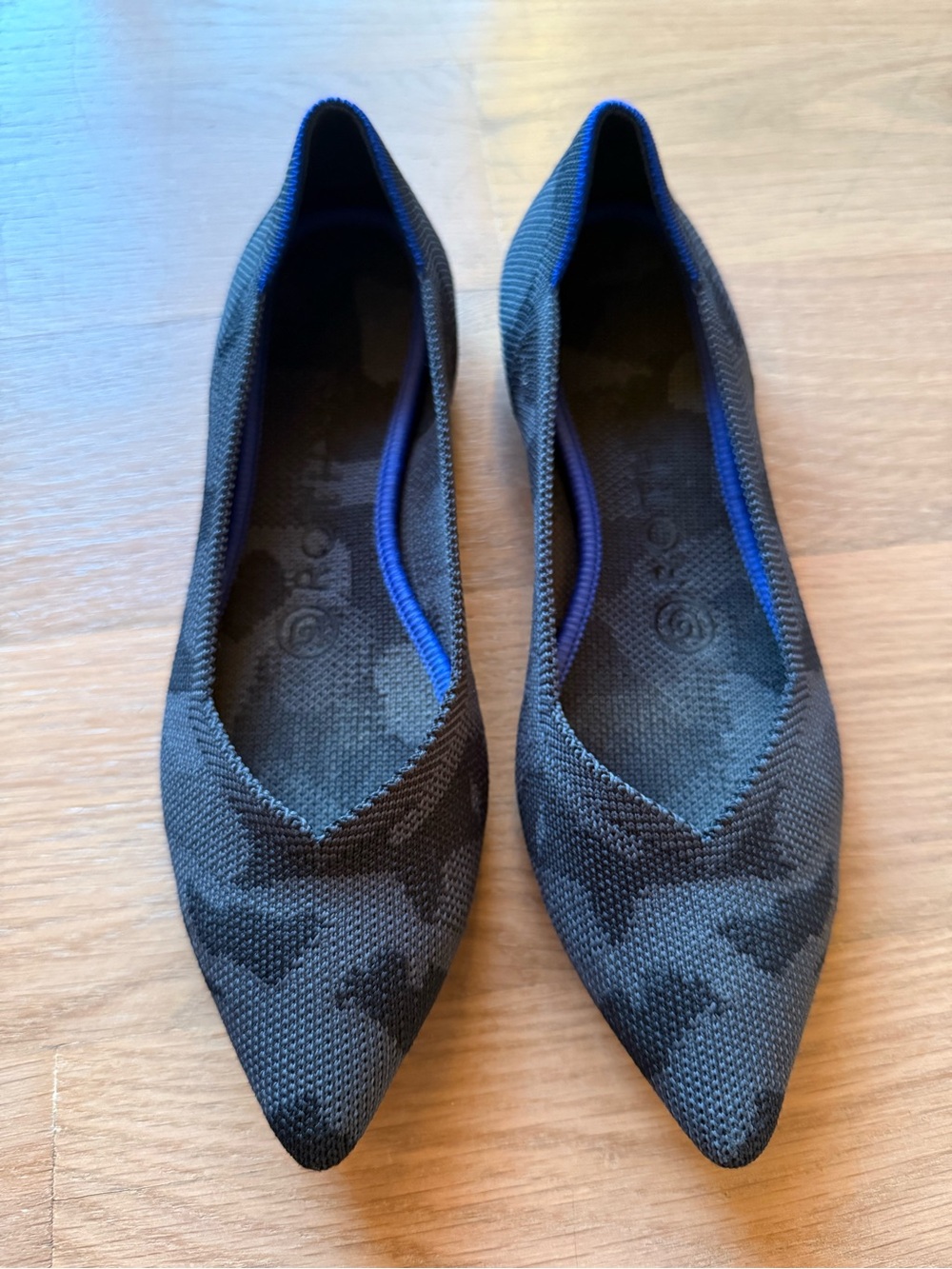 Rothy's Black Camouflage Patterned Pointed-Toe Knit Flats